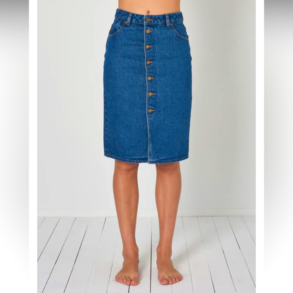 ROLLA'S Denim Blue Knee-Length Button Up Pencil Skirt